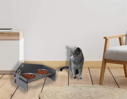 Kedi Mama Kabı Füme Klasik 2 Kedi Mama ve Su Kabı Kedi Yemek Kabı