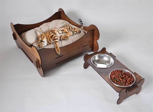 Kedi Yatağı Köpek Yatağı Kedi Mama Kabı Su Kabı Kedi Minderi Kahv